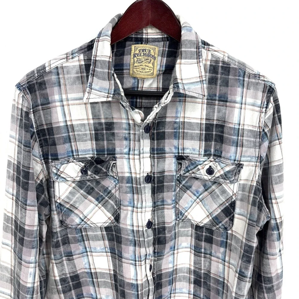 True Religion‎ Flannel Shirt Mens XL Multi Plaid Western Cotton Button